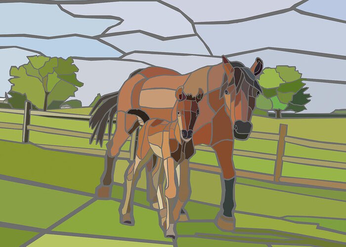 Horses Greeting Card featuring the painting Horses by Jonathan Mandell