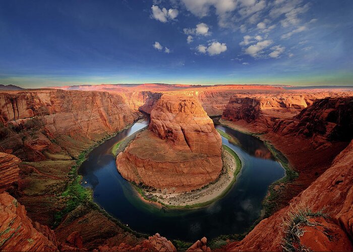 Tranquility Greeting Card featuring the photograph Horseshoe Bend, Page Arizona - Explored by Copyright © Carlos Wunderlin