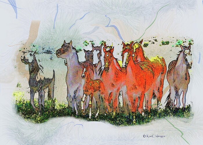 Horses Running Greeting Card featuring the digital art Horsing Around #6 by Kae Cheatham
