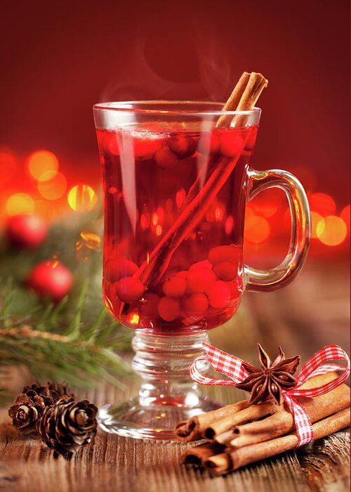 Alcohol Greeting Card featuring the photograph Hot Mulled Wine With Berries by 5ugarless
