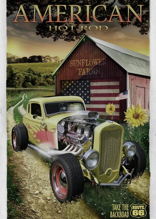 Hot Rod Sunflower Greeting Card featuring the mixed media Hot Rod Sunflower by Old Red Truck