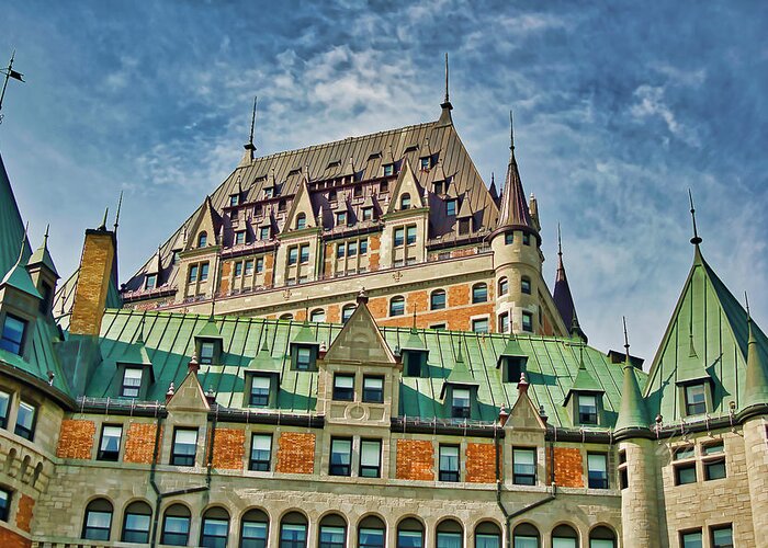 Le Chateau Frontenac Greeting Card featuring the photograph Hotel Roof by Meta Gatschenberger