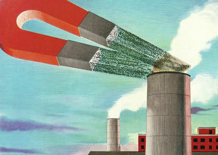 Air Quality Greeting Card featuring the drawing Huge Magnet and a Factory by CSA Images