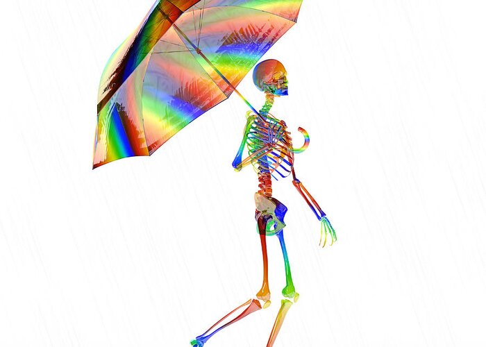 Skeleton Greeting Card featuring the digital art Human Skeleton with Umbrella by Betsy Knapp
