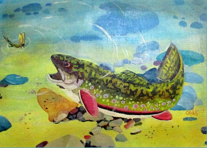 Fish Greeting Card featuring the painting Hungry Trout by Clyde J Kell