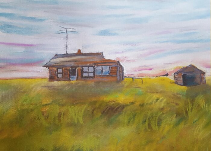 Abandoned Homestead Greeting Card featuring the pastel I knew who lived here.. by Cathy Anderson