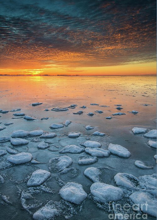 Huron Pointe Greeting Card featuring the photograph Ice at sunrise WI8709 by Mark Graf