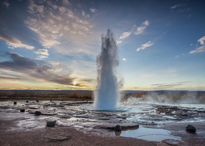 Tranquility Greeting Card featuring the photograph Iceland - Sunrise At Geysir by Saleh Alrashaid
