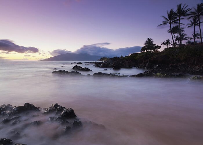 Water's Edge Greeting Card featuring the photograph Idylic Maui Coastline, Twilight - by Wingmar