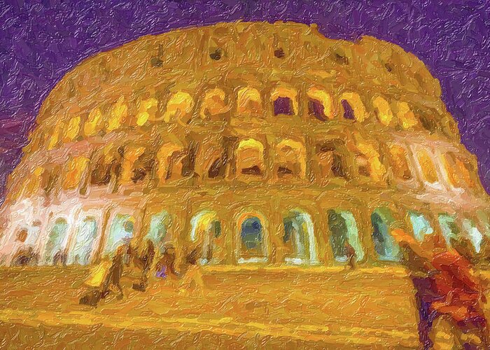 Italy Greeting Card featuring the photograph illustration of Night view of Roman amphitheater by Vivida Photo PC