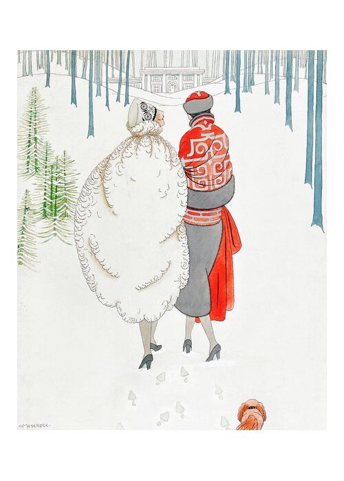 #new2022vogue Greeting Card featuring the painting Illustration Of Women Walking Through Snowy Woods by Harriet Meserole