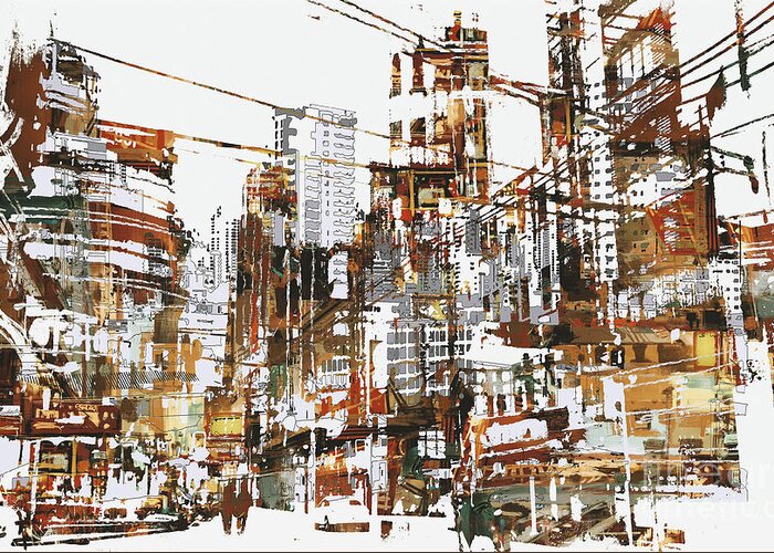 City Greeting Card featuring the digital art Illustration Painting Of Urban City by Tithi Luadthong