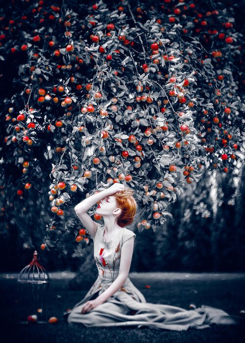 Portrait Greeting Card featuring the photograph I'm Eve In The Garden Of Eden by Ruslan Bolgov (axe)