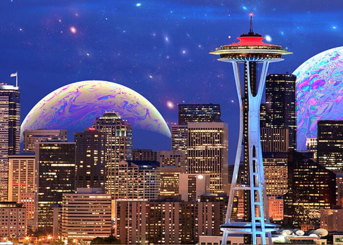 Seattle Greeting Card featuring the digital art Imagine the Night by Paisley O'Farrell