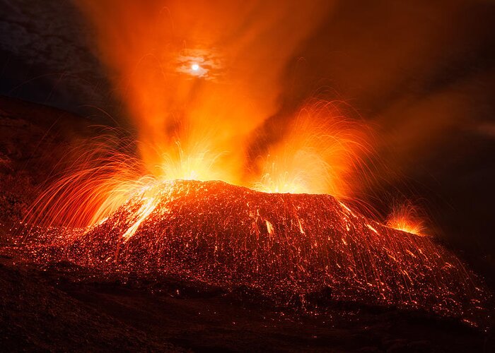 Volcano Greeting Card featuring the photograph In Full Activity. by Barathieu Gabriel