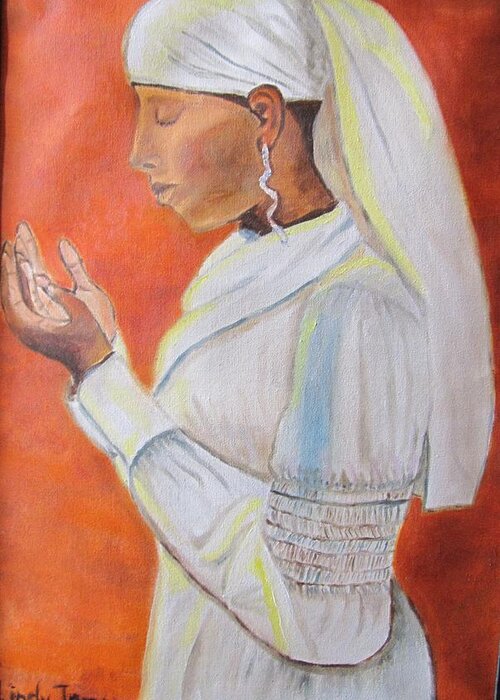 Prayer Muslim Girl Religious Greeting Card featuring the painting In Prayer by Jennylynd James