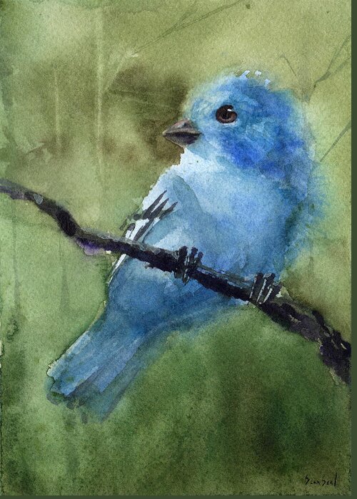 Birdwatching Greeting Card featuring the painting Indigo Bunting by Sean Seal