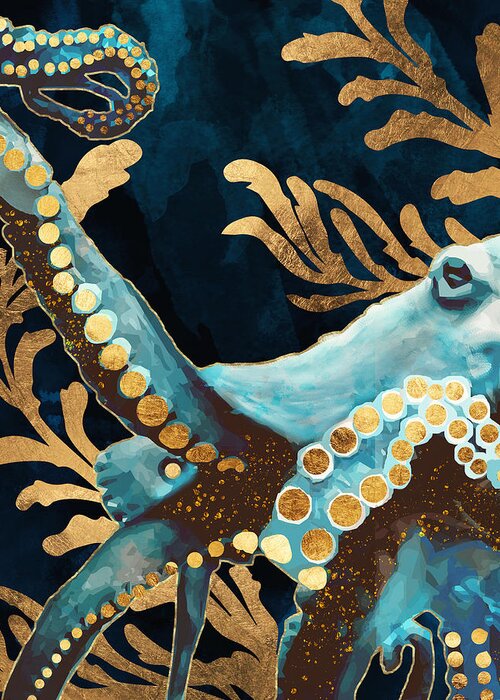 Digital Greeting Card featuring the digital art Indigo Octopus by Spacefrog Designs
