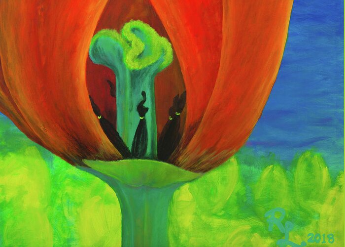 Flower Greeting Card featuring the painting Inner Beauty - The Ritual by Renee Logan