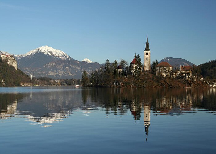 Scenics Greeting Card featuring the photograph Insel Of Lake Bled by Bostjant
