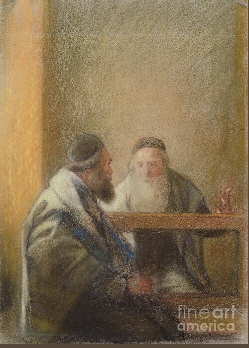 Rabbi Greeting Card featuring the painting Interior With Two Rabbis Pastel by William Rothenstein