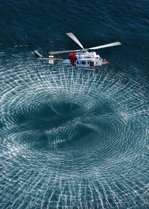 Helicopter Greeting Card featuring the photograph Italian Coast Guard: Hovering by Lorenzo Barsotti