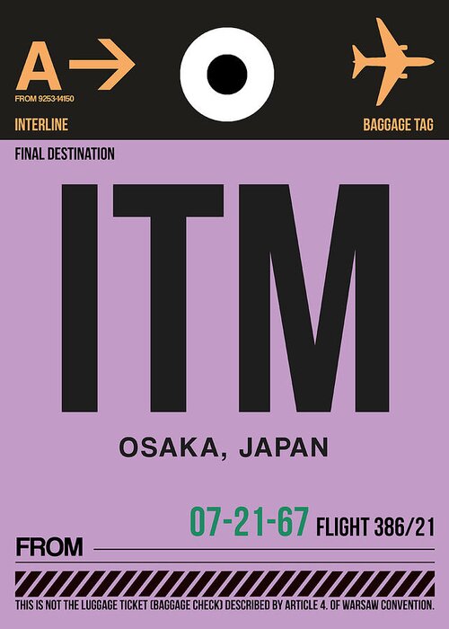 Vacation Greeting Card featuring the digital art ITM Osaka Luggage Tag I by Naxart Studio