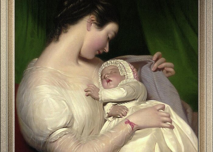 Elizabeth Sant Greeting Card featuring the painting James Sant's Wife Elizabeth With Their Daughter Mary Edith by James Sant by Rolando Burbon
