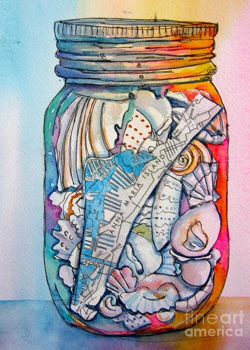 Jar Greeting Card featuring the painting Jar with w/ Map AMI by Midge Pippel