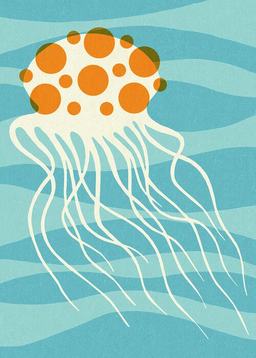 Aquarium Greeting Card featuring the drawing Jellyfish on Blue Background by CSA Images