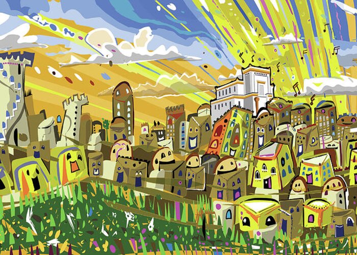 Jerusalem Greeting Card featuring the painting Jerusalem Third Temple by Yom Tov Blumenthal