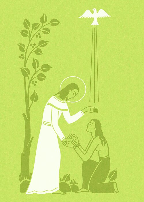 Adult Greeting Card featuring the drawing Jesus Helping Woman by CSA Images