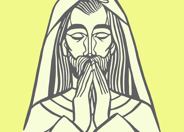 Adult Greeting Card featuring the drawing Jesus Praying by CSA Images