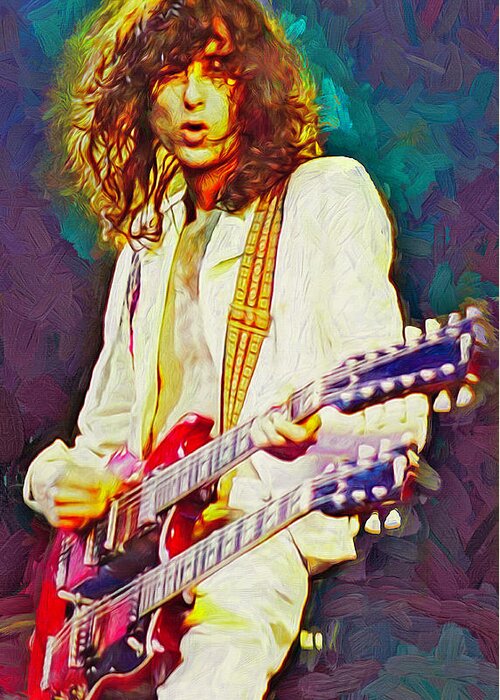 Jimmy Page Greeting Card featuring the mixed media Jimmy Page by Mal Bray