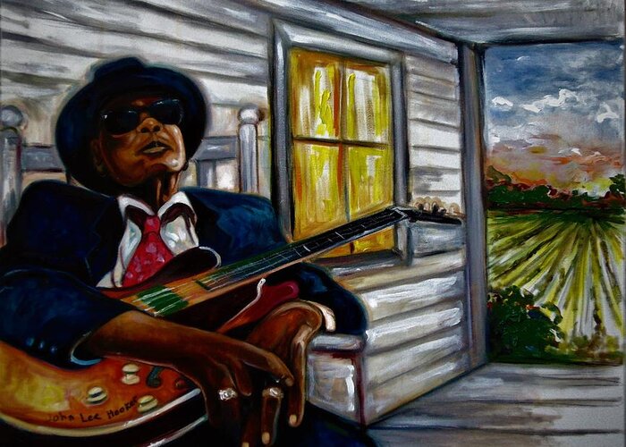Black Music Greeting Card featuring the painting John Lee Hooker by Emery Franklin