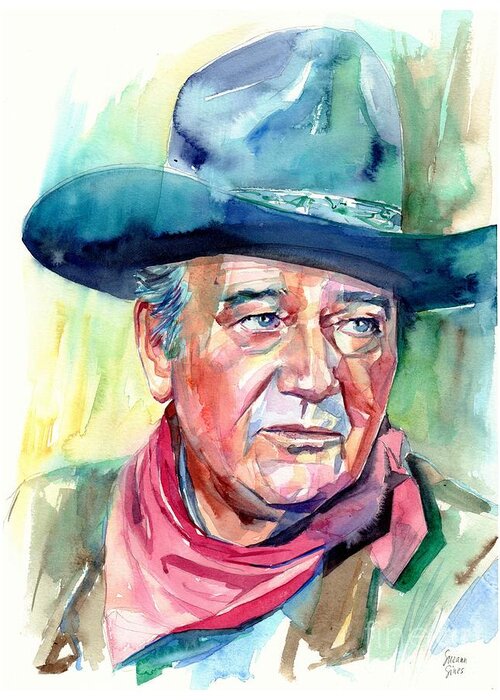 John Greeting Card featuring the painting John Wayne Portrait by Suzann Sines