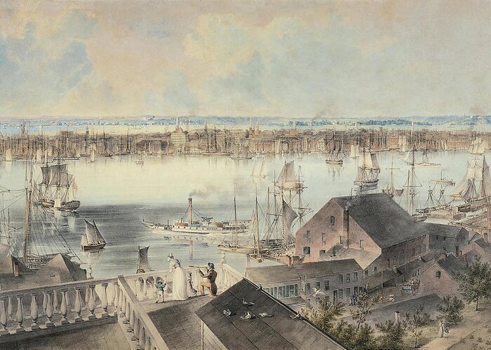 John William Hill Greeting Card featuring the painting John William Hill -Londres, 1812-West Nyack, 1879-. View of New York from Brooklyn Heights -ca. 1... by John William Hill -1812-1879-