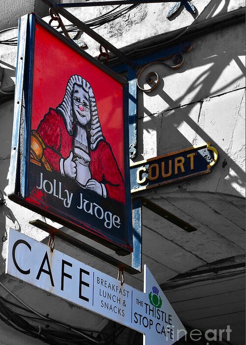City Greeting Card featuring the photograph Jolly Judge Pub Sign, James Court, Lawnmarket by Yvonne Johnstone