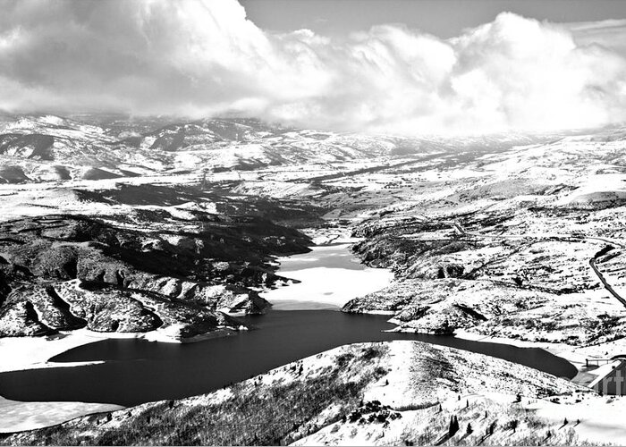 Deer Valley Greeting Card featuring the photograph Jordanelle Reservoir Winter Wonderland Black And White by Adam Jewell