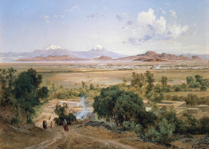 19th Century Greeting Card featuring the painting Jose Maria Velasco -1840-1912-. 'el Valle De Mexico' -1875-. by Album