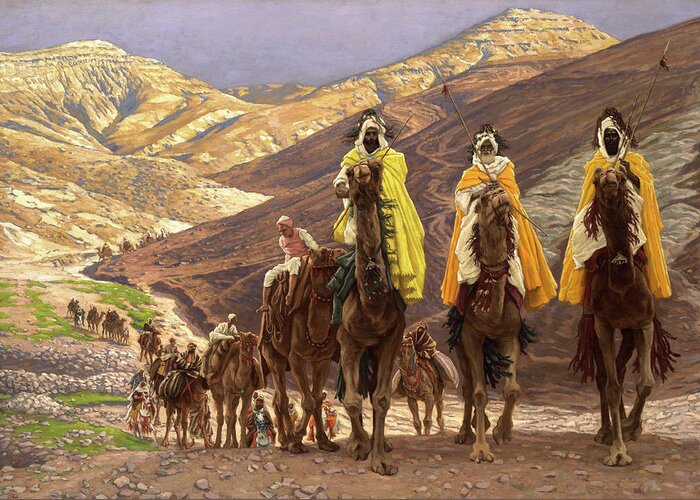 Biblical Magi Greeting Card featuring the painting Journey of the Magi by James Tissot