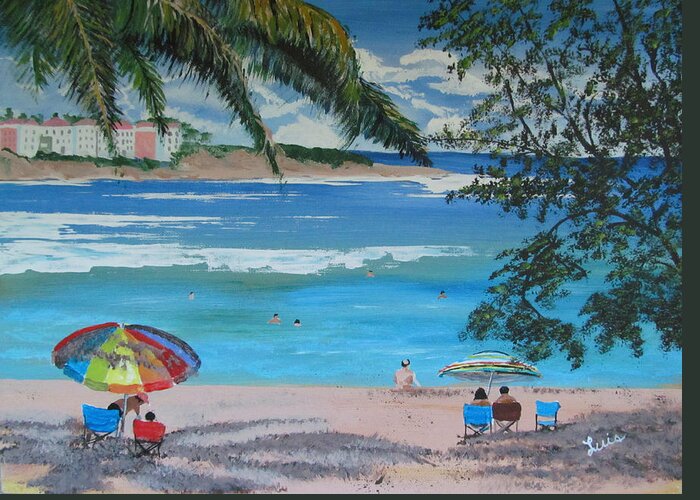 Jobo Beach Greeting Card featuring the painting Joyful Time by Luis F Rodriguez