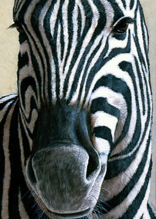 Zebra Greeting Card featuring the painting Jp279 Zebra by Jeremy Paul