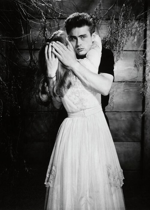 James Dean Greeting Card featuring the photograph JULIE HARRIS and JAMES DEAN in EAST OF EDEN -1955-. by Album