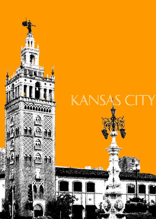 Architecture Greeting Card featuring the digital art Kansas City Skyline 2 - Dark Orange by DB Artist