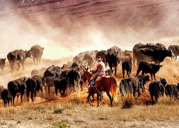 Cowboy Greeting Card featuring the photograph Keep Them Moving by Sam Sherman