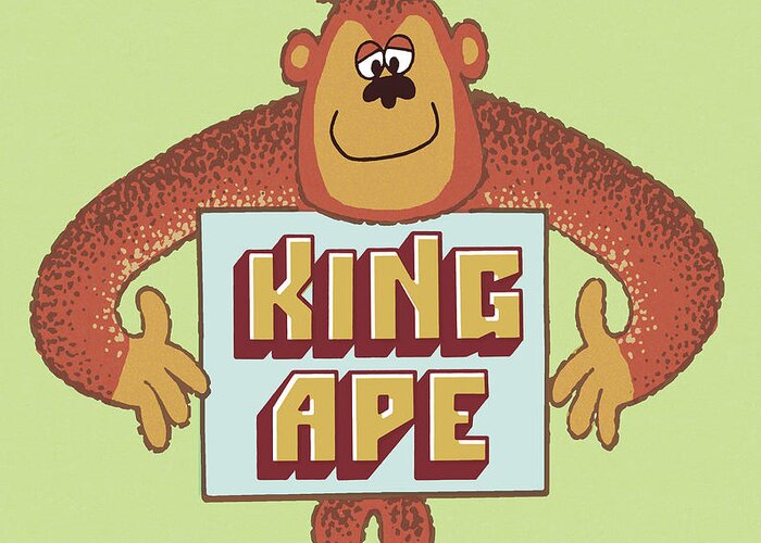 Animal Greeting Card featuring the drawing King Ape Wearing Crown by CSA Images
