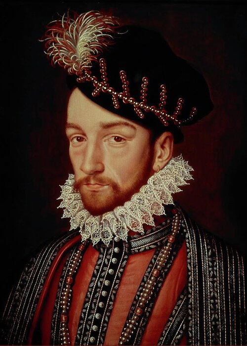 16 16th Xvi Xvith Sixteenth Century Greeting Card featuring the painting King Charles IX of France 1550-74, 1561, oil on panel. by Francois Clouet -c 1520-1572-