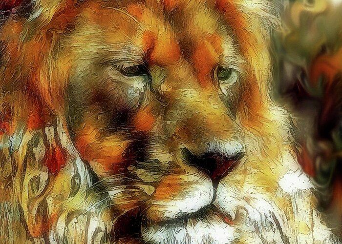 Male Lion Greeting Card featuring the mixed media King Of The Jungle by Gayle Berry