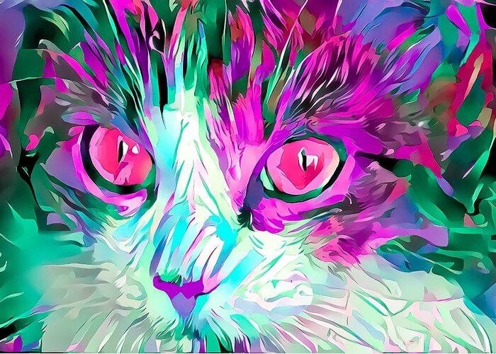 Pink Greeting Card featuring the digital art Kitty Love Pink Eyes by Don Northup